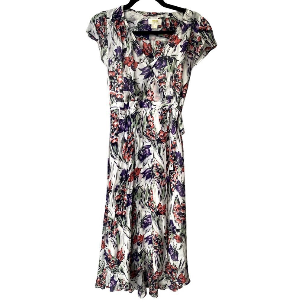 Maeve Anthropologie Floral Wrap Midi Dress Size 2 Feminine Romantic‎ Flowy Soft